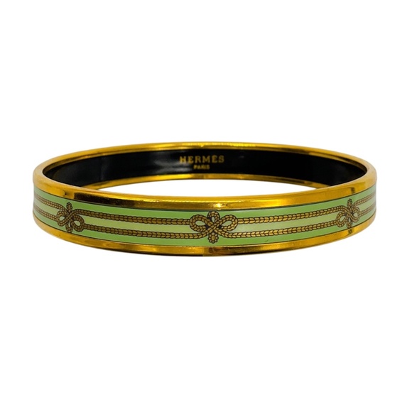 HERMES LIGHT GREEN NARROW PRINTED ROPE ENAMEL BRACELET - Picture 1 of 8